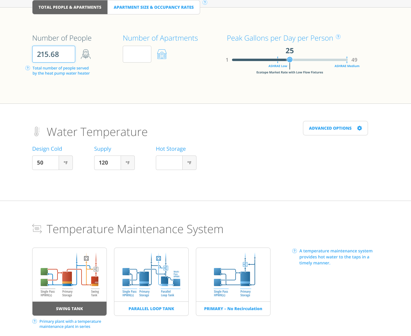 User interface for Ecosizer inputs